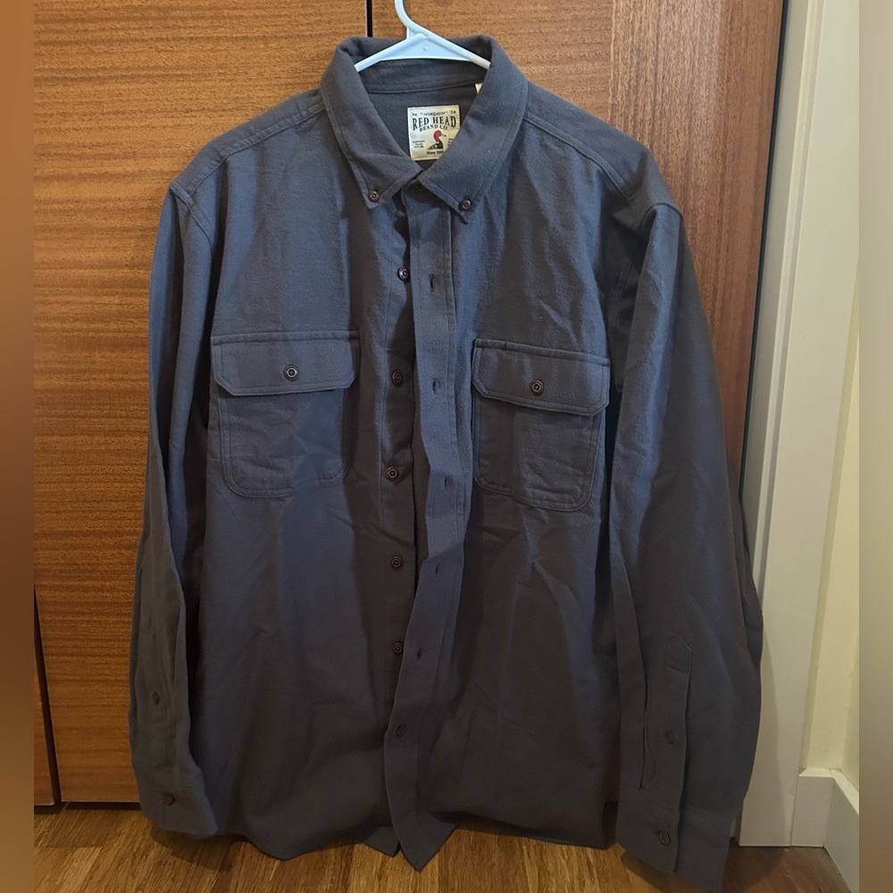 Red Head Gray Button-Up Shirt